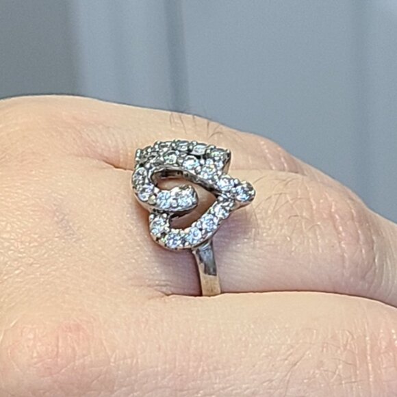 Vintage Sterling Silver Crystal Double Heart Ring 6.25 - Picture 12 of 13